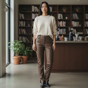 Zara Taupe Faux Leather High Rise Straight Leggings Size XSmall